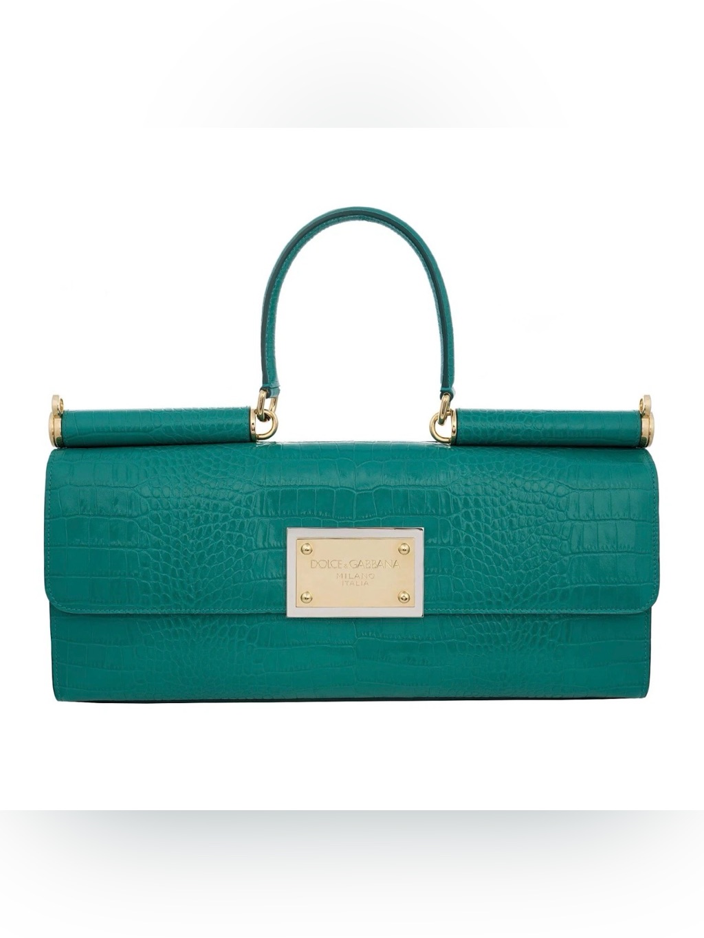 Authentic Dolce  Gabbana Green CrocEmbossed Leather TopHandle Bag